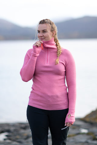 Lanullva Havbris 2.0 Ulltrøye Half Zip, Rosa