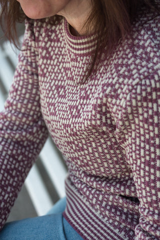 Lanullva Mønsterstrikket Ullgenser Crewneck, Lyng rosa