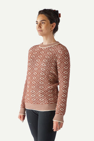 Lanullva Mønsterstrikket Ullgenser Crewneck, Naustrød