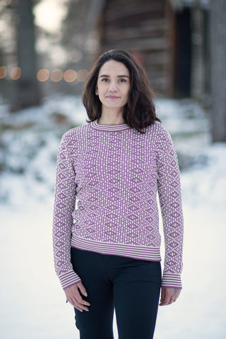 Mønsterstrikket Ullgenser Crewneck, Lyng rosa