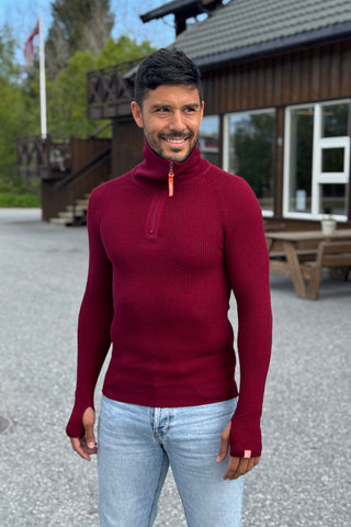 Lanullva Havbris 2.0 Ulltrøye Half Zip, Vinrød