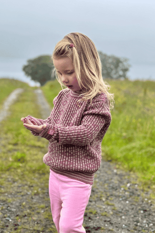 Mønsterstrikket Ullgenser Barn, Lyng Rosa
