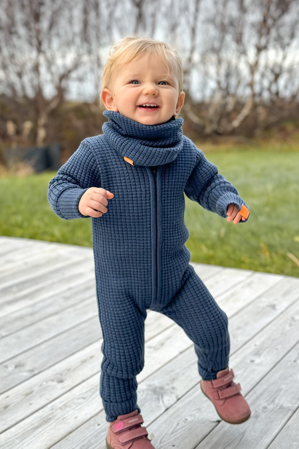 Lanullva Hustadvika 2.0 Ull Babydress Zip, Atlanterhavsblå