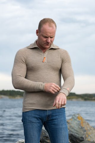 Lanullva Havbris 2.0 Ulltrøye Half Zip, Linen
