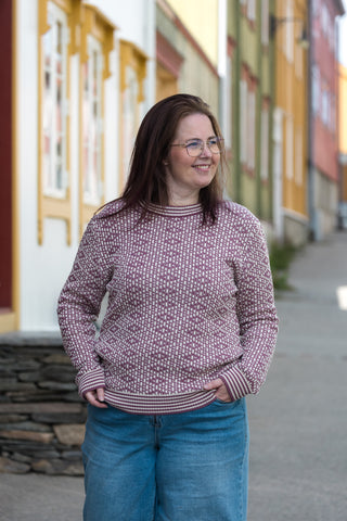 Lanullva Mønsterstrikket Ullgenser Crewneck, Lyng rosa