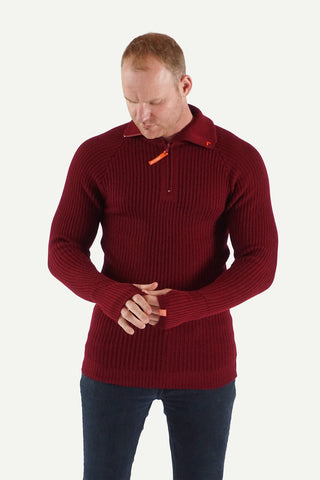 Lanullva Hustadvika 2.0 Ullgenser Half Zip, Vinrød
