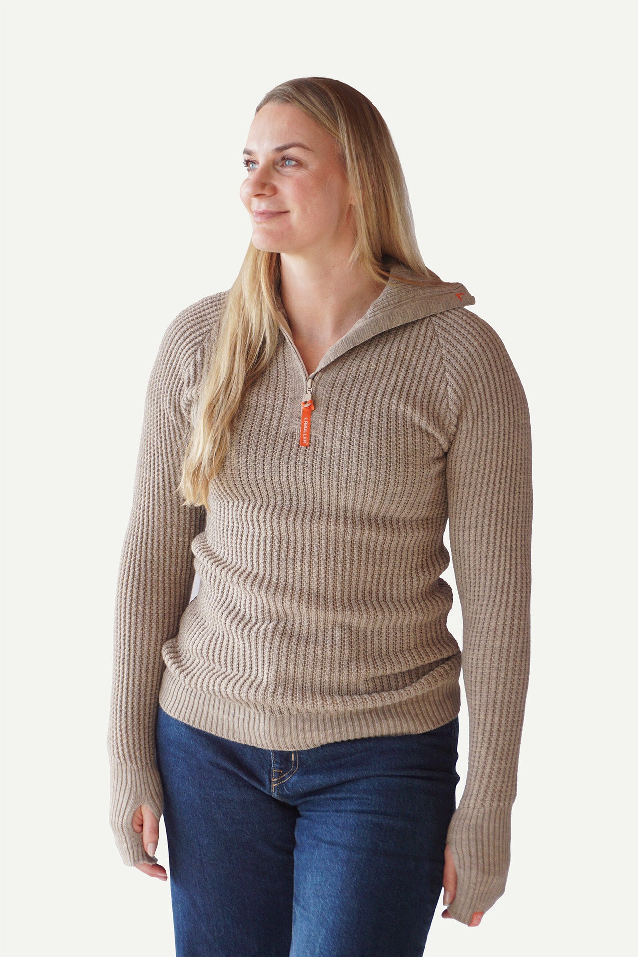 Lanullva Hustadvika 2.0 Ullgenser Half Zip, Linen