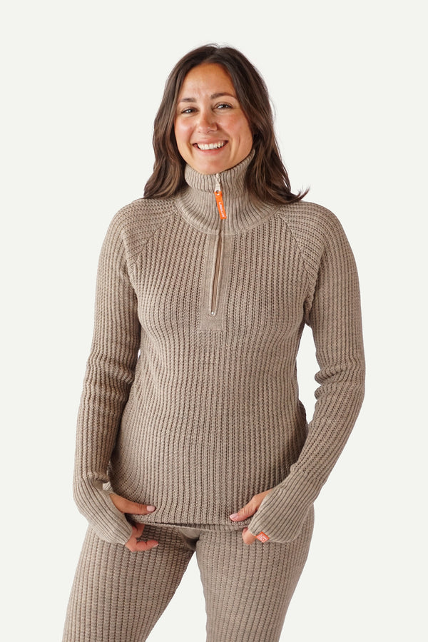 Lanullva Hustadvika 2.0 Ullgenser Half Zip, Linen