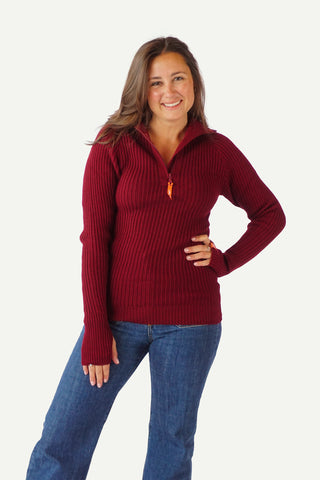 Lanullva Hustadvika 2.0 Ullgenser Half Zip, Vinrød