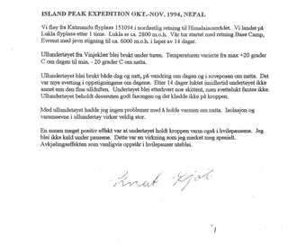 Brev fra Island Peak-ekspedisjonen i Nepal 1994