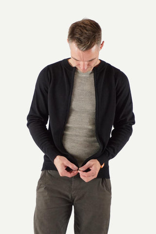 Klassisk 2.0 Ullcardigan Herre Zip, Sort-Lanullva
