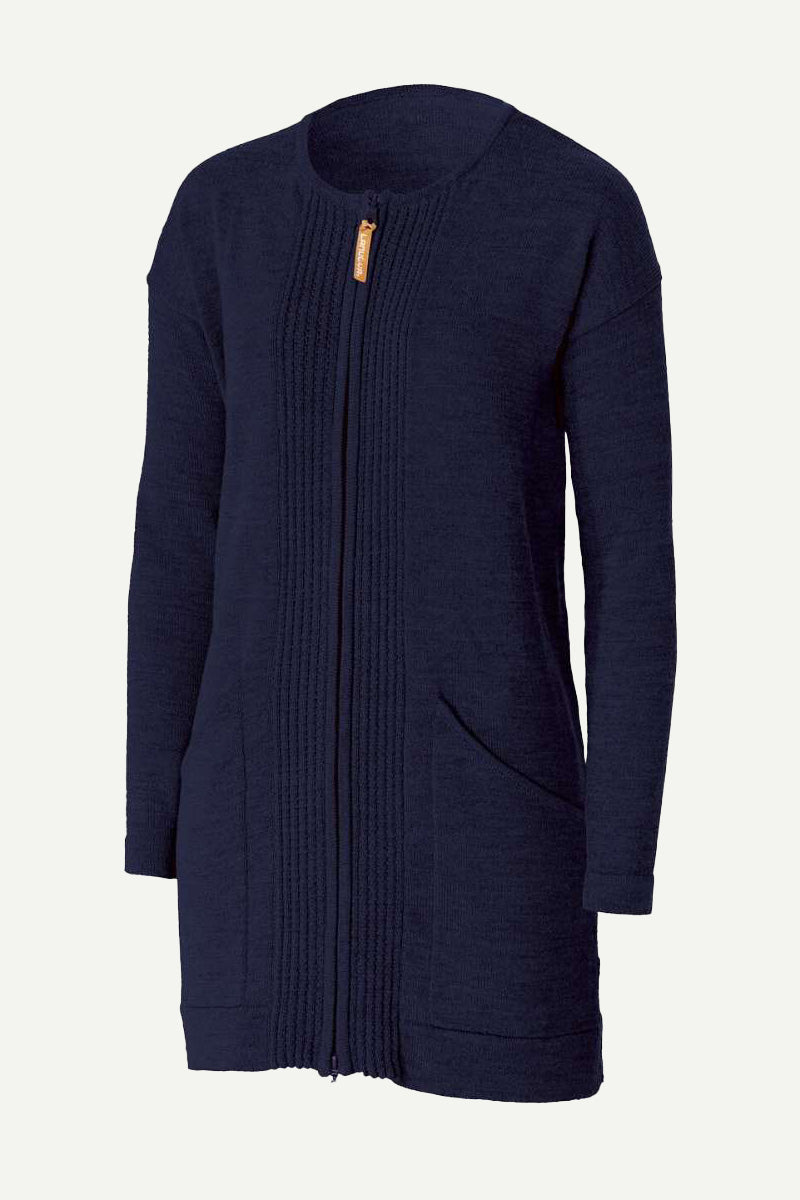 Lanullva Klassisk Ull Strikkejakke Dame Zip, Nattblå
