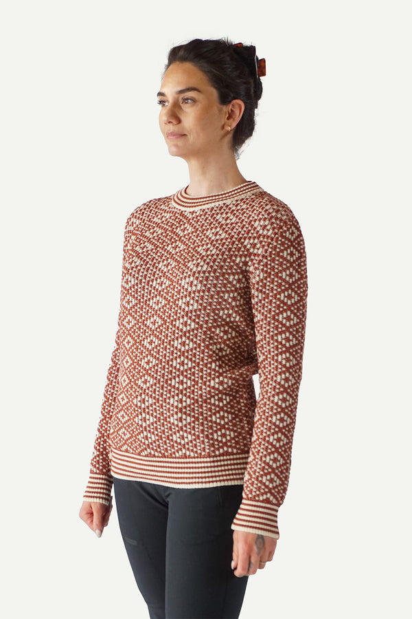 Lanullva Mønsterstrikket Ullgenser Crewneck, Naustrød