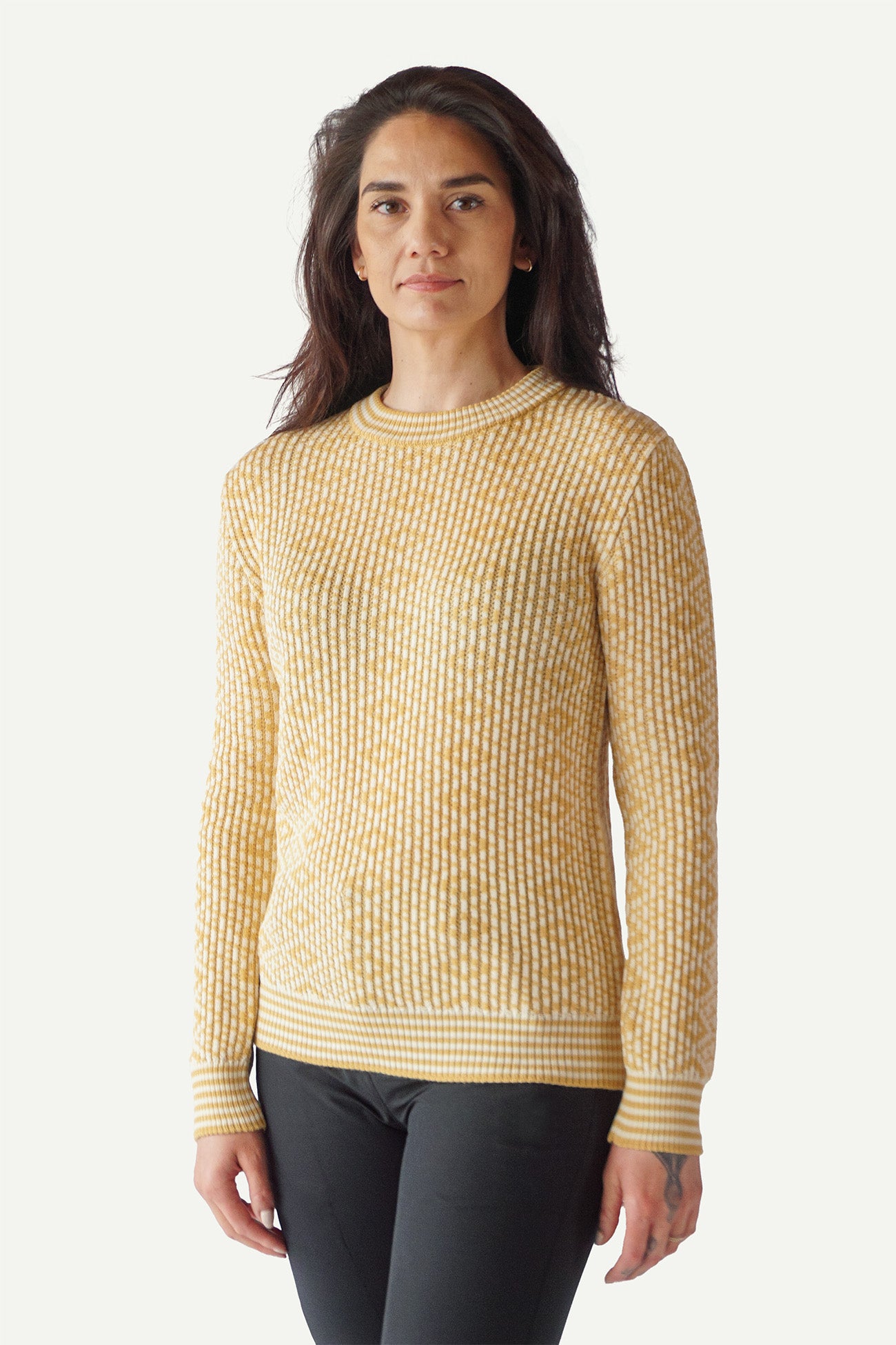 Lanullva Mønsterstrikket Ullgenser Crewneck, Smørblomst