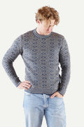 Mønsterstrikket Ullgenser Crewneck, Atlanterhavsblå