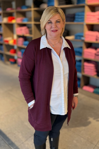 Klassisk Ull Strikkejakke Dame Zip, Plomme