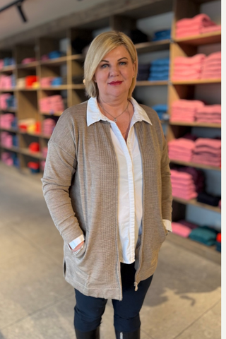 Klassisk Ull Strikkejakke Dame Zip, Linen