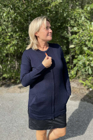 Lanullva Klassisk Ull Strikkejakke Dame Zip, Nattblå