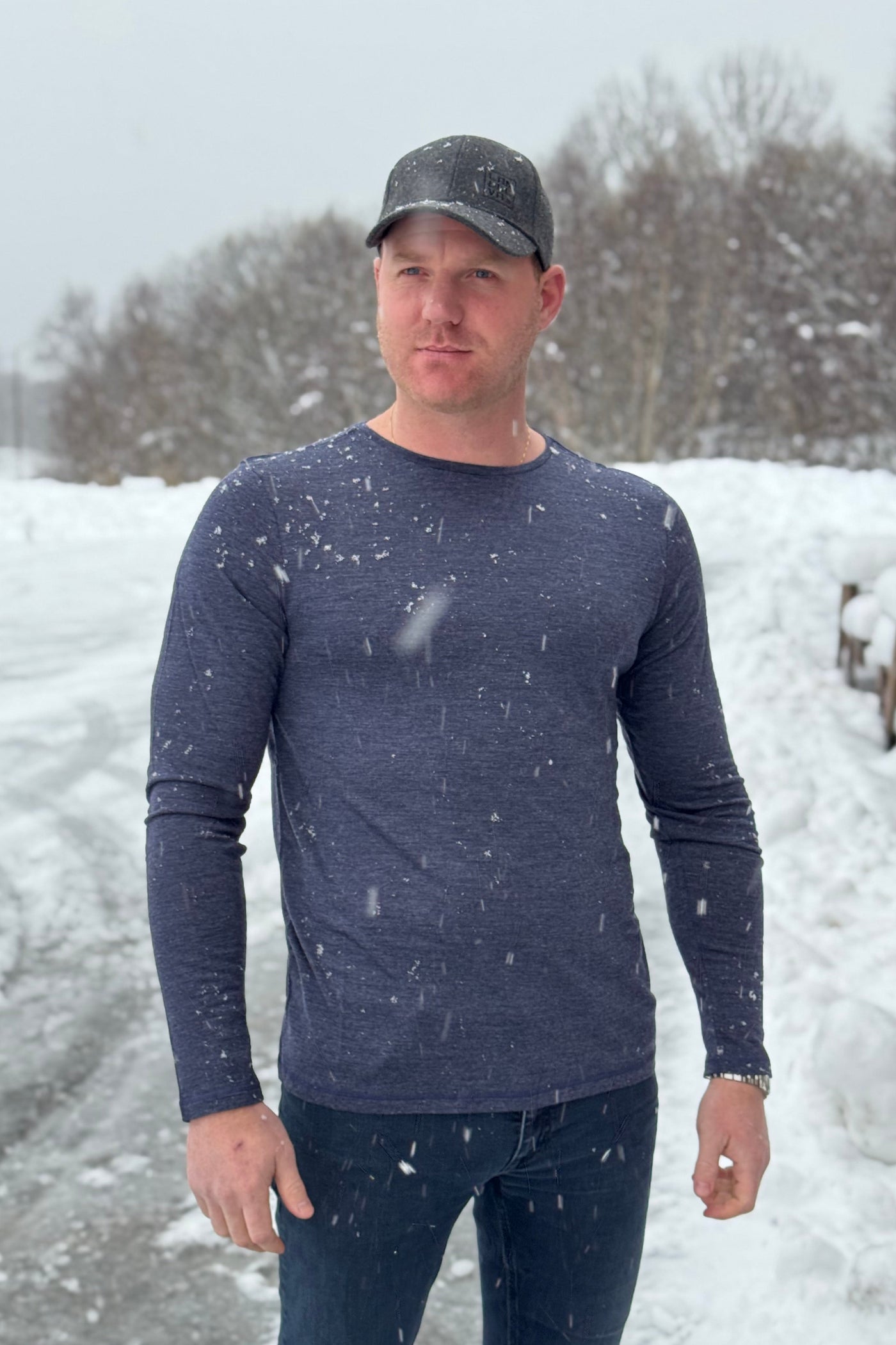 Lanullva Basic T-Skjorte Herre Long Sleeve, Nattblå