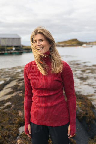 Hustadvika 2.0 Ullgenser Half Zip, Bringebær melert