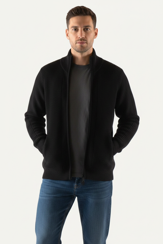 Klassisk 2.0 Tykk Ullcardigan Herre Zip, Sort
