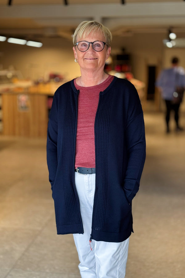 Lanullva Klassisk Ull Strikkejakke Dame Zip, Nattblå